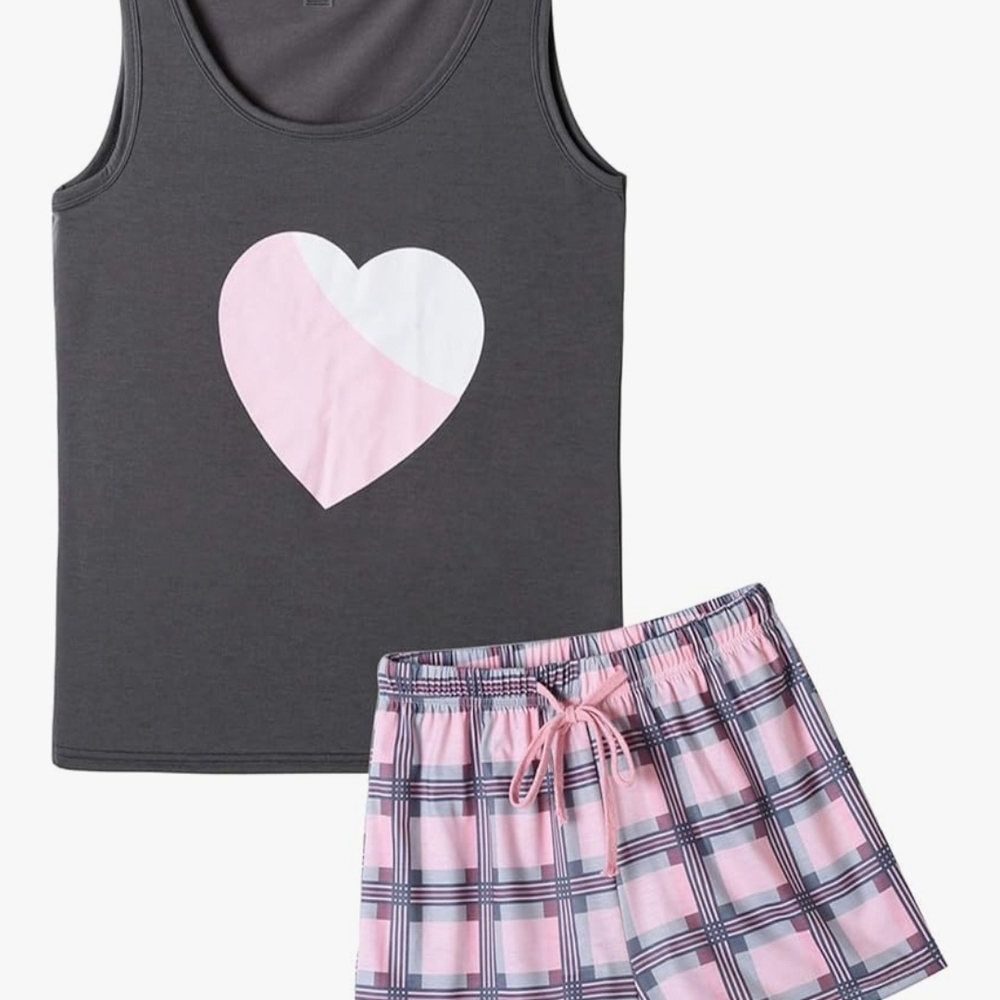 Gray and Pink Heart Pajama Set